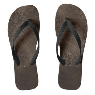 Midnight Bronze Romance Satiny Grunge Damask Flip Flops