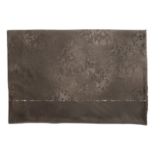 Midnight Bronze Romance Satiny Grunge Damask Pillowcase
