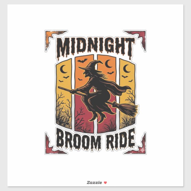 Midnight Broom Ride Vintage Witch Halloween Graphi (Sheet)