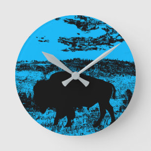 Midnight Buffalo  -  Plains Bison   Round Clock
