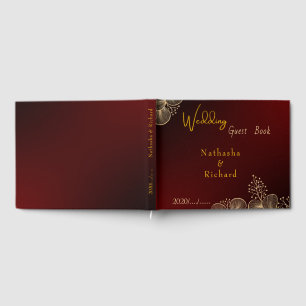 Midnight Burgundy & Gold Floral Wedding Guest Book