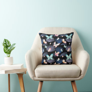 Midnight Butterflies in Flight Throw Pillow