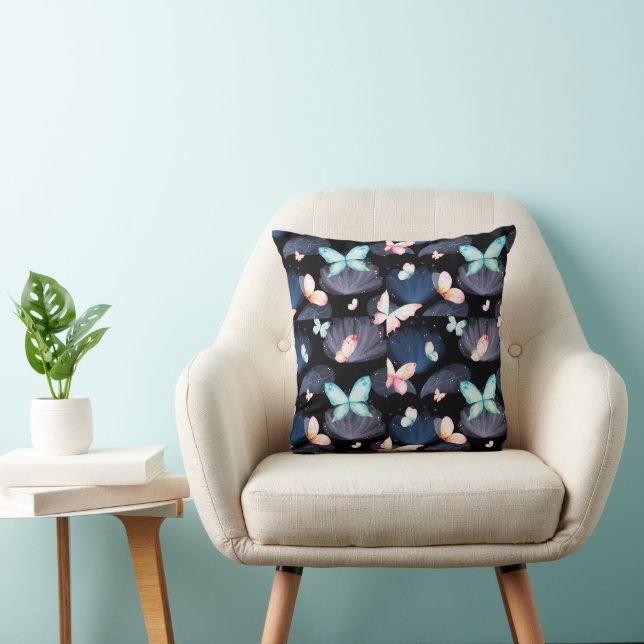 Midnight Butterflies in Flight Throw Pillow (Chair)