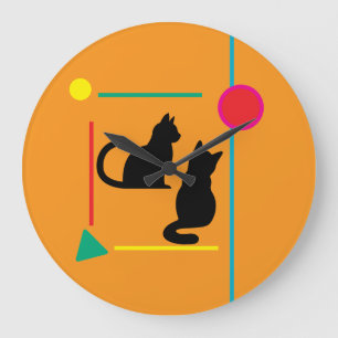 Midnight Cat & Crimson Moon Abstract Wall Clock