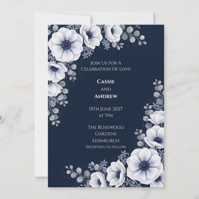 Midnight Celestial Botanical Anemone  Invitation (Front)