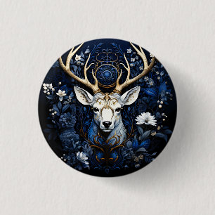 Midnight Celestial Floral Gothic Deer  1 Inch Round Button