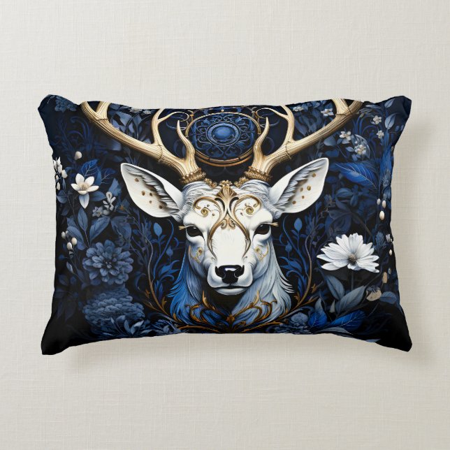 Midnight Celestial Floral Gothic Deer  Accent Pillow (Front)