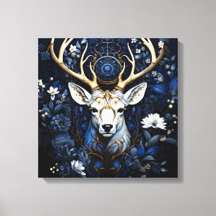 Midnight Celestial Floral Gothic Deer  Canvas Print