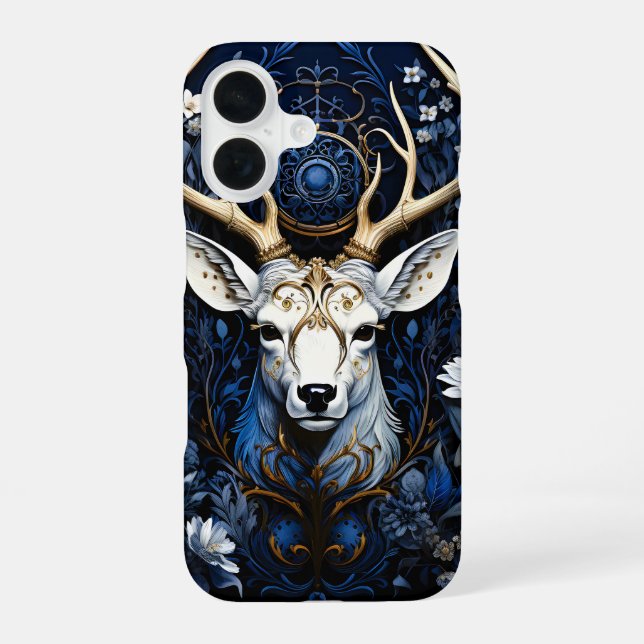 Midnight Celestial Floral Gothic Deer  iPhone 16 Case (Back)
