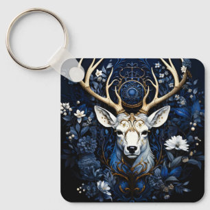 Midnight Celestial Floral Gothic Deer Keychain