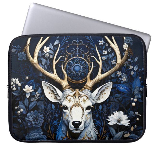 Midnight Celestial Floral Gothic Deer  Laptop Sleeve (Front)