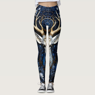 Midnight Celestial Floral Gothic Deer Leggings