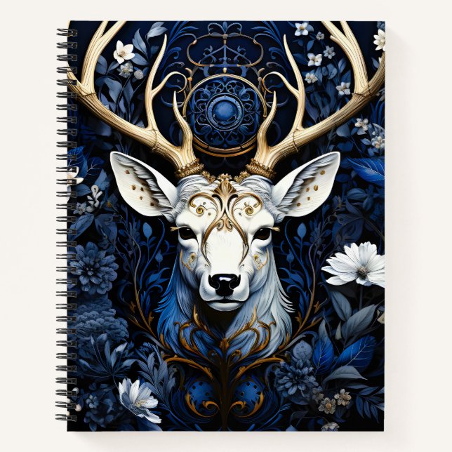 Midnight Celestial Floral Gothic Deer  Notebook (Front)