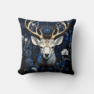 Midnight Celestial Floral Gothic Deer  Throw Pillow