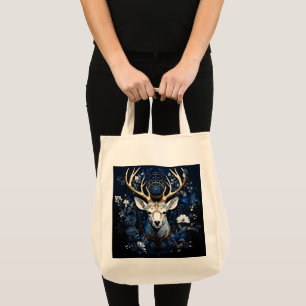 Midnight Celestial Floral Gothic Deer Tote Bag