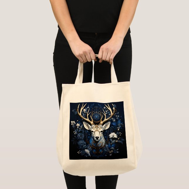 Midnight Celestial Floral Gothic Deer  Tote Bag (Front (Product))