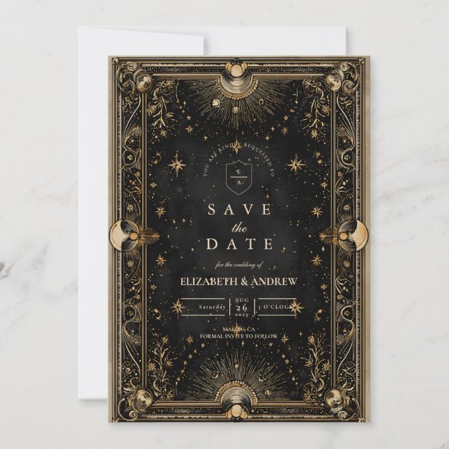 Midnight Celestial Luxe Wedding Save The Date (Front)