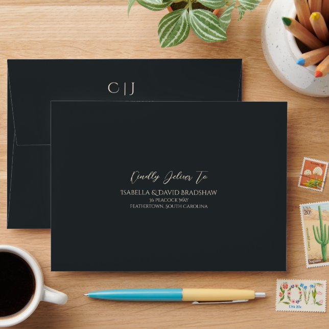Midnight Charcoal Monochromatic Wedding Envelope (Desk)