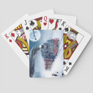 Midnight Christmas Train with Girl and Santa Playing Cards