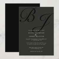 Midnight Classic Monogram Black Wedding Invitation