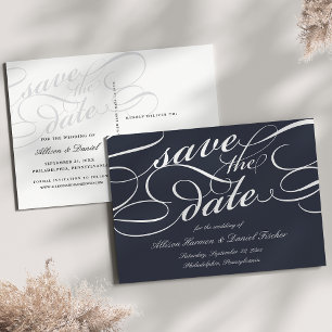 Midnight   Classic Script Wedding Save the Date Announcement Postcard