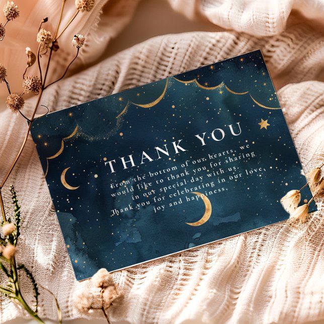 Midnight Constellation Floral Wedding Thank You Card (Creator Uploaded)