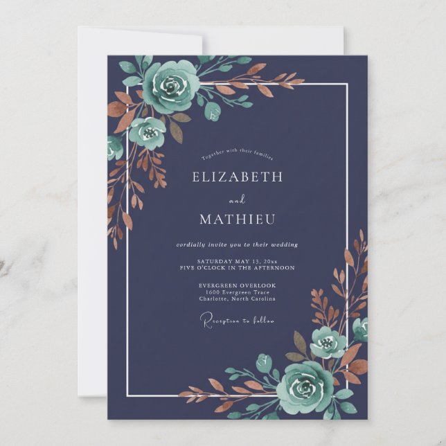 Midnight Copper Petal Wedding Invitation (Front)