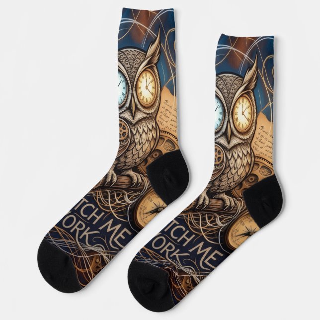 Midnight Creative Night Owl Abstract Socks (Left)
