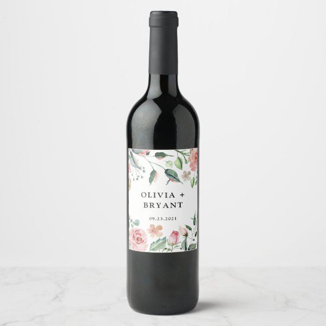 Midnight Creme Roses Floral Wine Label (Front)