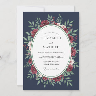 Midnight Crimson Wreath Wedding Invitation