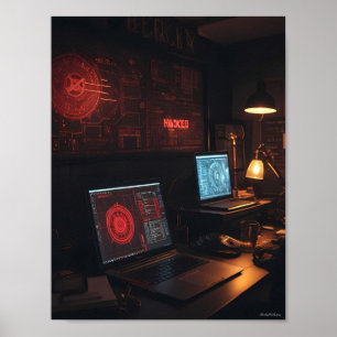Midnight Cyber Tension in a Shadow Room Poster