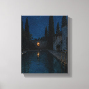 Midnight Cypress Pool – Moody Blue Art Canvas Print