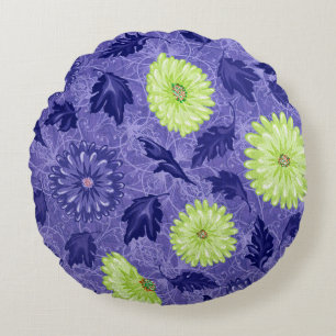 Midnight Daisy Garden Round Pillow