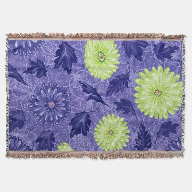 Midnight Daisy Garden Throw Blanket (Front)