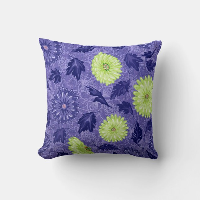 Midnight Daisy Garden Throw Pillow (Front)
