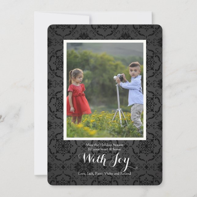 Midnight Damask Photo Holiday Card (Front)
