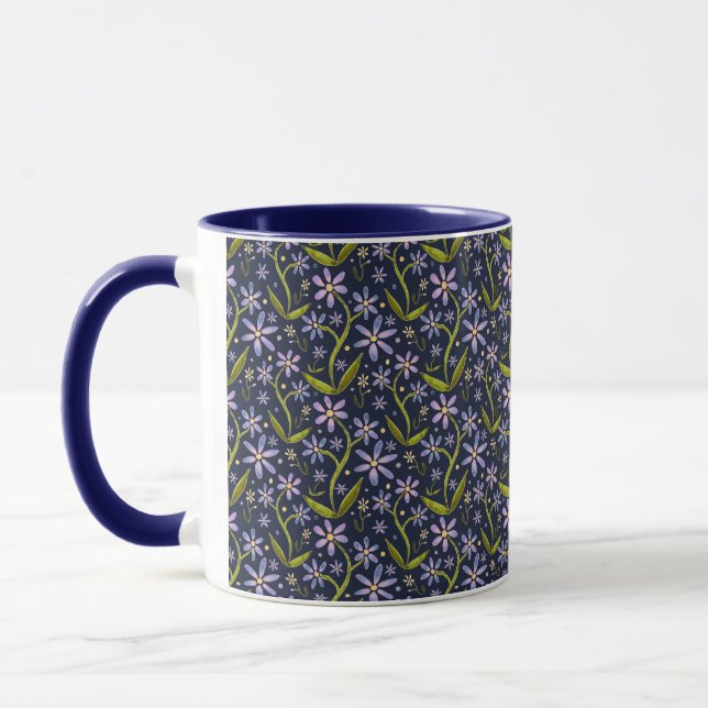 Midnight | Dancing Watercolor Daisies Mug (Left)