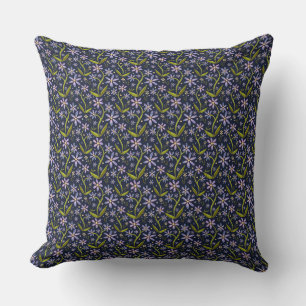 Midnight Dancing Watercolor Daisies Throw Pillow