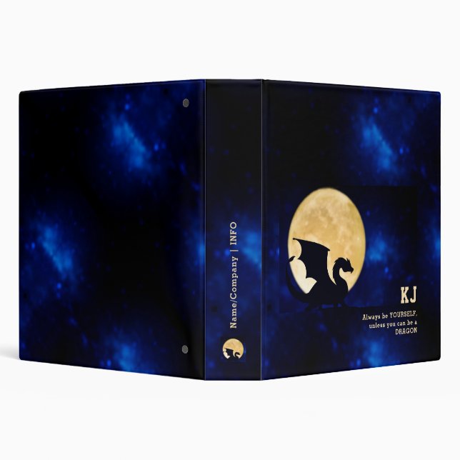 Midnight Dragon Minimalist Initials Back to School Binder (Background)