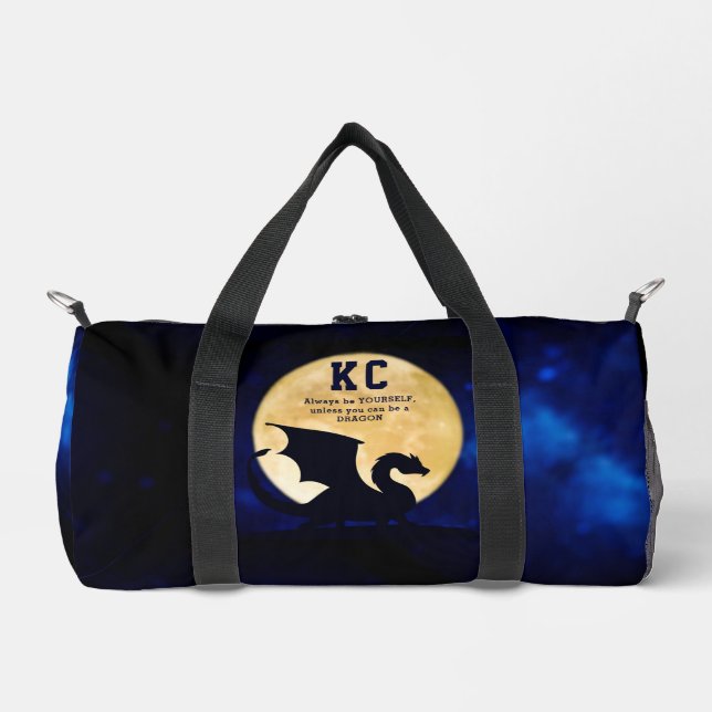 Midnight Dragon Minimalist Initials Back to School Duffle Bag (Front)