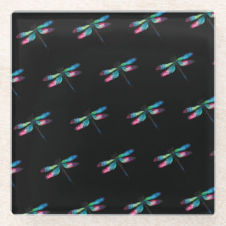 Midnight Dragonflies Glass Coaster