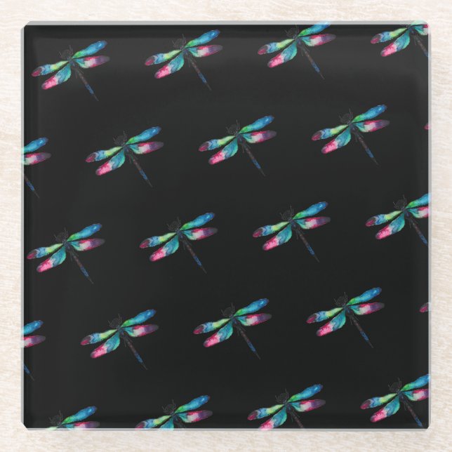 Midnight Dragonflies Glass Coaster (Front)