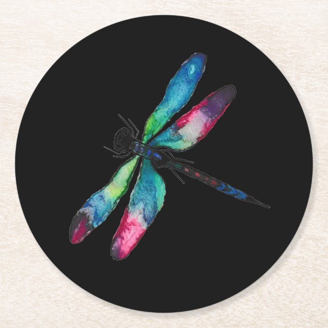 Midnight Dragonfly Round Paper Coaster (Front)