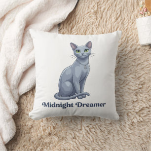  Midnight Dreamer Celestial Cat Throw Pillow