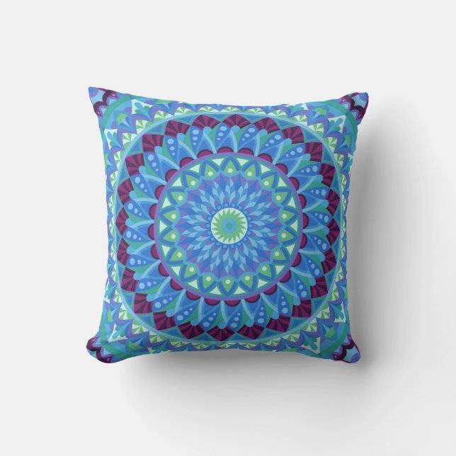 Midnight Dreams Blue Mandala Boho Decor Throw Pillow (Front)