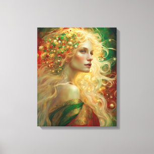 Midnight Dreams of Christmas Beautiful Woman  Canvas Print
