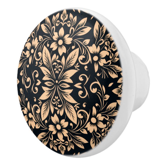 Midnight Elegance Damask Ceramic Knob (Right)