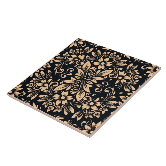 Midnight Elegance Damask Decorative Ceramic Tile (Side)