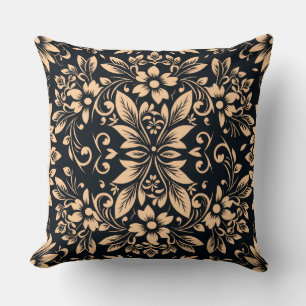 Midnight Elegance Damask Floral Throw Pillow