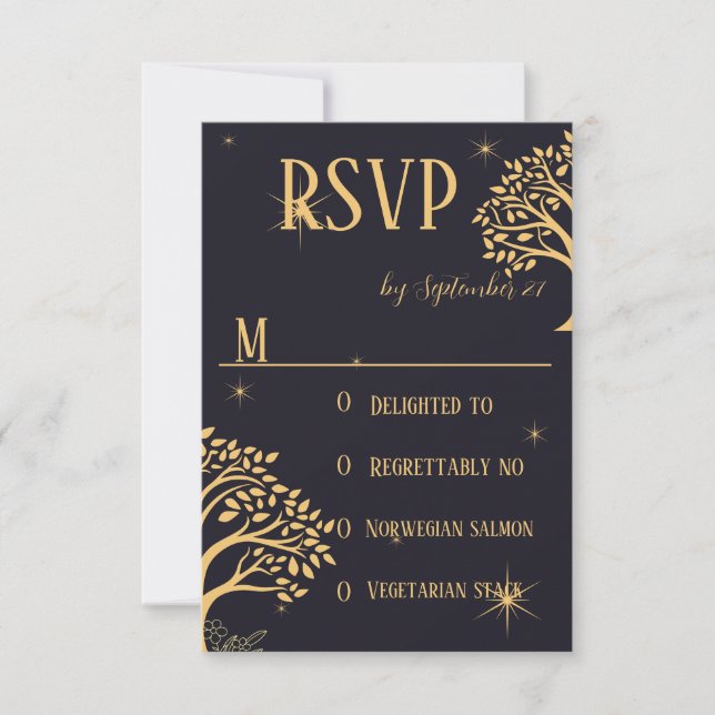 Midnight Elegance: Dark Blue Wedding RSVP Card (Front)